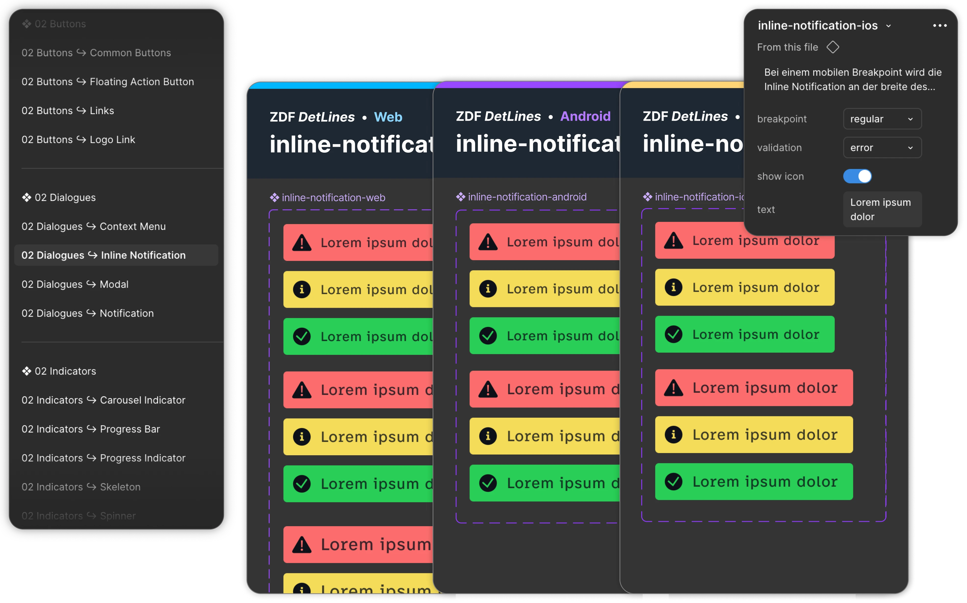 Inline-Notification-Komponente für Web, Android und iOS im Variantenvergleich