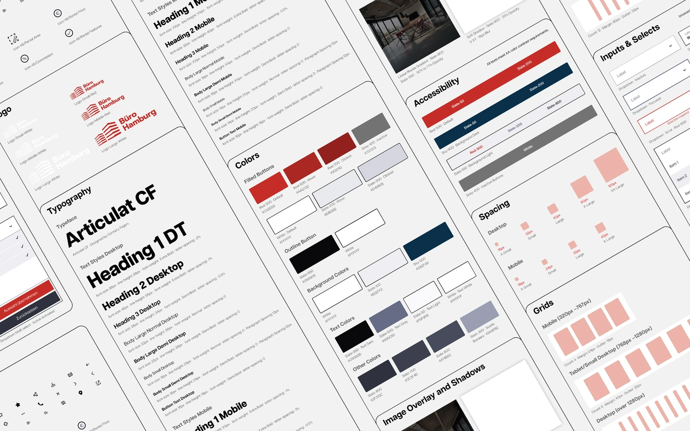 Website-Übersicht: mehrere Seiten im Corporate-Design mit Rotakzenten